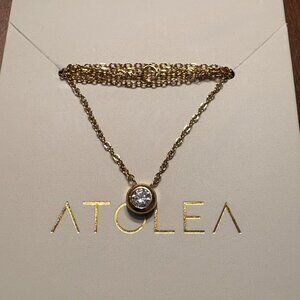 Atolea Gold Chain Necklace with Circle Diamond CZ Pendant Waterproof tarnishprf